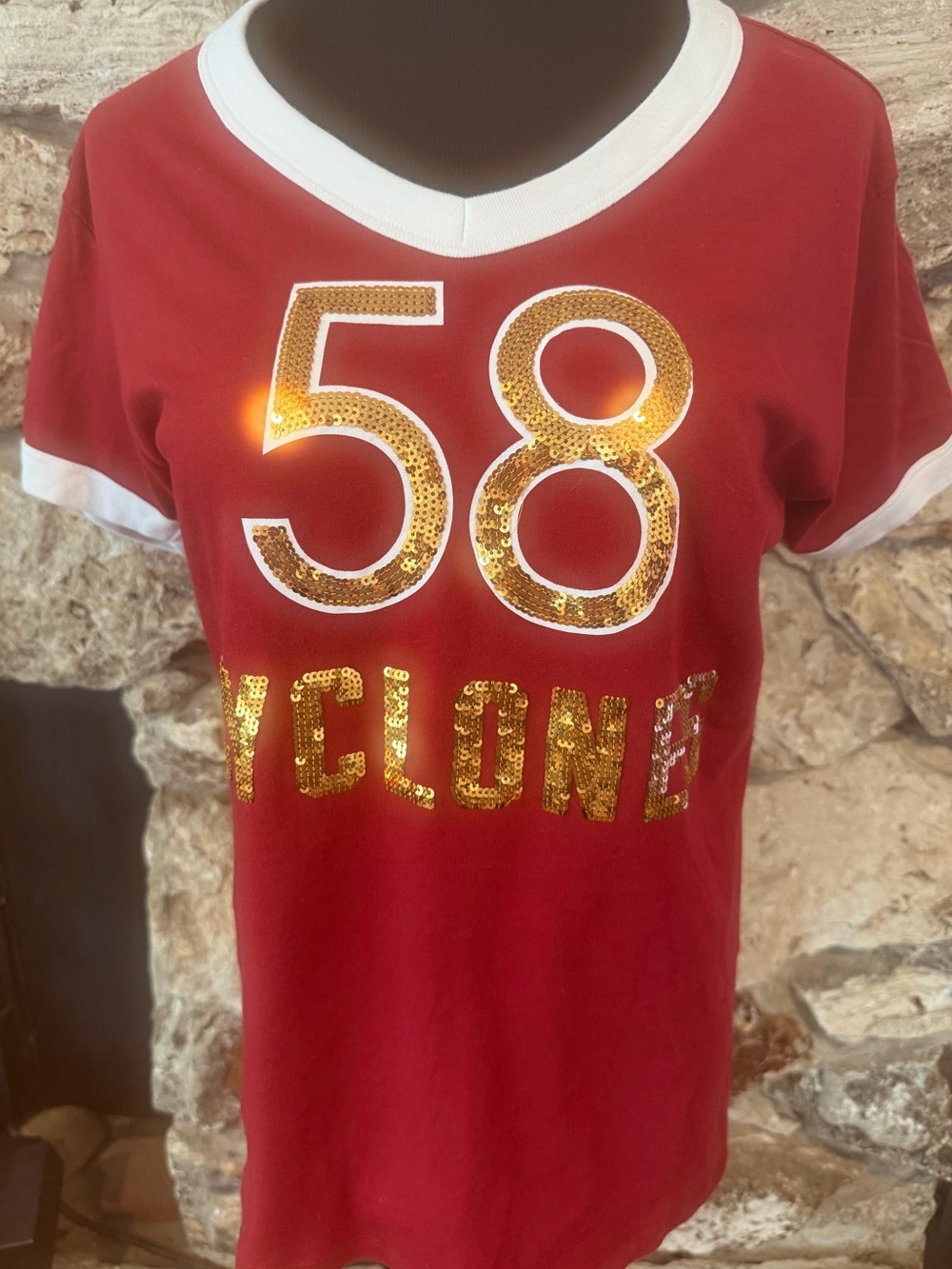 Victoria Secret Pink V-Neck Sequin '58 Cyclone' Tee